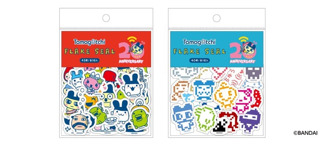 【みんなしゅ～ご～！たまごっちのおみせ】フレークシール（RD・イラスト/BL・ドット）各847円