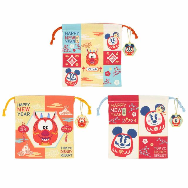 きんちゃくセット 2,400円｜お正月スペシャルグッズ｜東京ディズニーリゾート40周年“ドリームゴーラウンド”｜発売日：2023年12月1日（金）｜販売店舗：東京ディズニーランド「ディズニー＆カンパニー」、東京ディズニーシー「エンポーリオ」