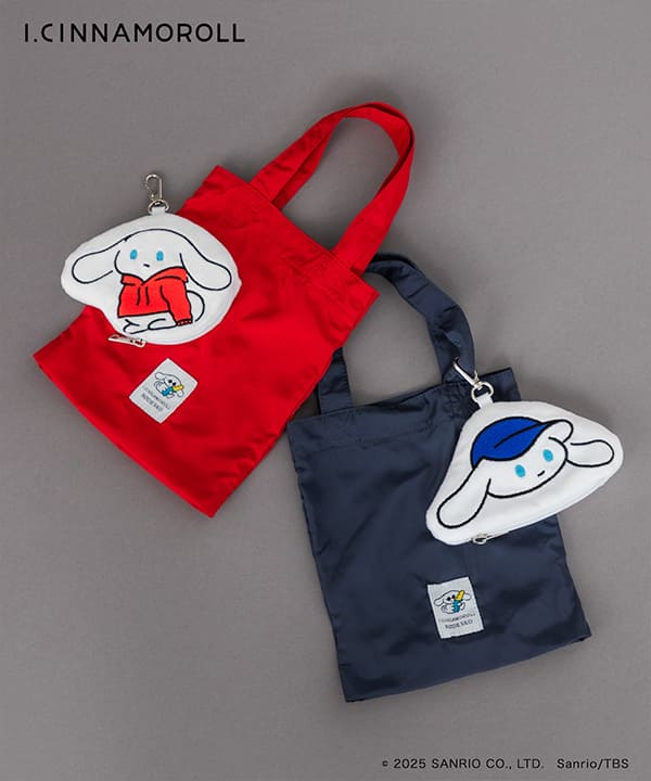 【アイシナモロール×RODE SKO】「アイシナモロール パッカブルエコバッグ」4,950円／パッカブルエコバッグはレッドとブラックの2色