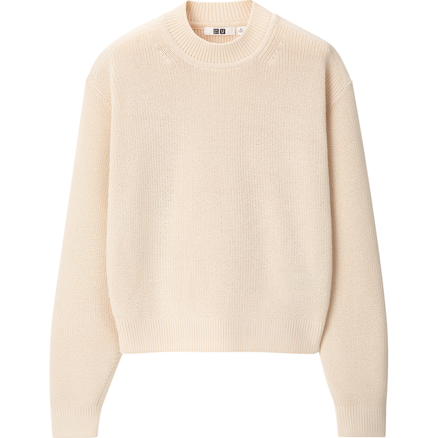 リブモックネックセーター（長袖）オフホワイト