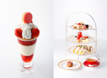 【左】あまおうパフェ　￥2,200【右】あまおうアフタヌーンティーセット（紅茶付）