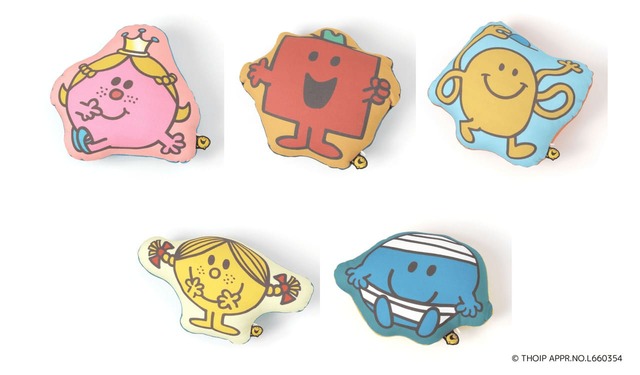 【「niko and ...」×「MR. MEN LITTLE MISS」コラボレーション】「キャラクタークッション」1,980円／キャラクターをモチーフにしたダイカットクッションは少し小ぶりなサイズ感♪