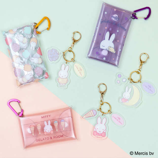 【MIFFY GELATO & ROOM by LOFT】「クリアマルチケースS」(全3種類)各880円、「3連アクリルキーホルダー」(全3種類)各880円