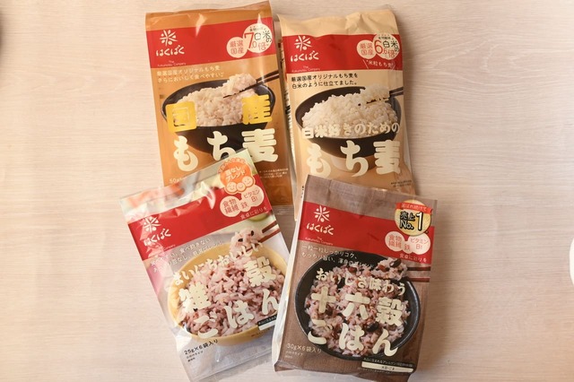 「はくばく」のもち麦、雑穀ごはん、十六穀ごはん