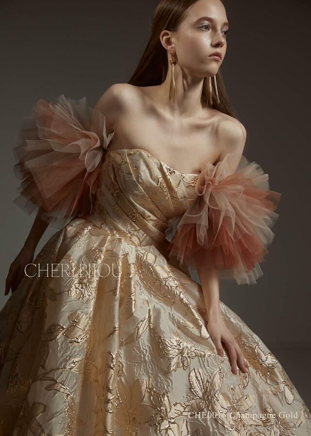 【クラウディア】CHERI BIJOU(シェリービジュー)新作ウェディングドレス|CHE0016_Champagnegold