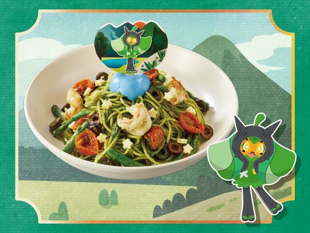 「オーガポンの4つの仮面のバジルパスタ」＜価格：1,870円＞【【PRONTO×ポケモン】“ピカチュウのマンゴーミルク”や“カイリューのパスタ”夏限定メニューが今年も登場！】