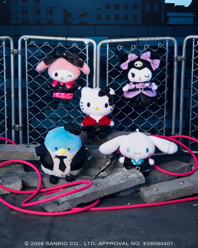 【Happyくじ「Sanrio characters PUNKS PartyHalloween2026〜」】B賞:ぬいぐるみチャーム(全5種)/パンクロックをテーマにした衣装を着たキャラクターたちがとってもキュート