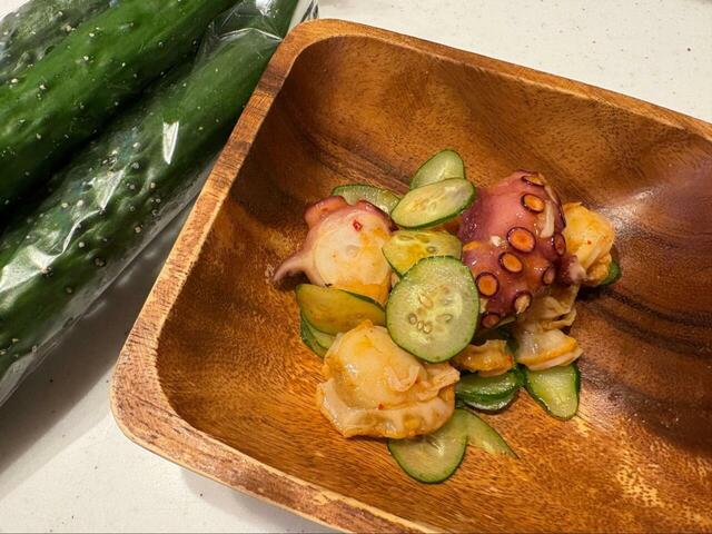 【コストコ タコとホタテのジンジャーマリネ】 きゅうりと和えるとシャキッと爽やか！副菜というより主役級かも！