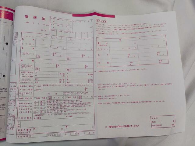 ピンクの婚姻届もおしゃれ