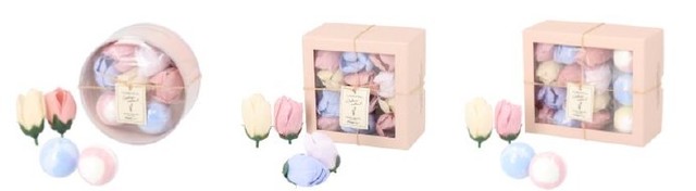 （左から）フィズ＆ペタル ラウンド：1,400円／バスペタル：1,600円/フィズ＆ペタル スクエア：2,200円