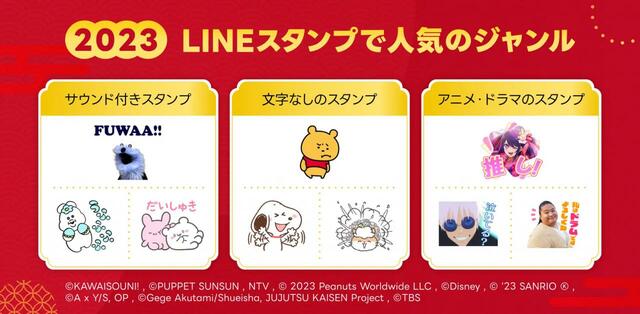 「LINEスタンプ総まとめ2023」人気ジャンルTOP3