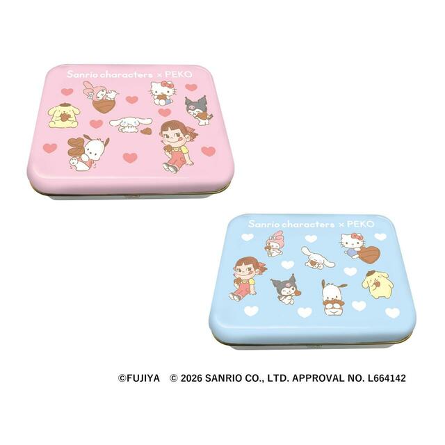 サンリオキャラクターズ×ペコ　コラボギフト缶（ピンク／ブルー）