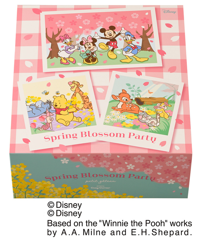 箱は写真アルバム風のデザイン。＜ディズニー＞お花見パーティー（9個入）価格：3,300円（税込3,564円）【銀座コージーコーナー×ディズニー】
