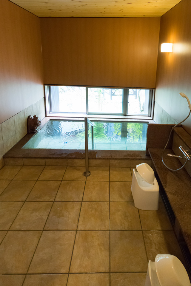 源泉かけ流しの内湯。宿泊者以外も、完全貸切で利用できる