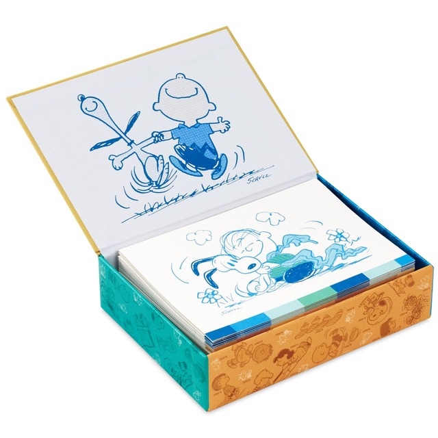 【PEANUTS】「Peanuts® 75周年 スヌーピーと仲間たち ブランクカードアソートボックス｜4色各6セット24枚」¥3,498