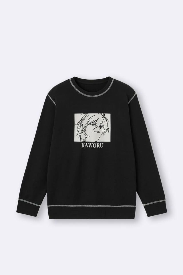 【GU『新世紀エヴァンゲリオン』スペシャルコレクション】「ストレッチソフトラウンジセット(長袖) EVANGELION」カラー: 09 BLACK　3,990円