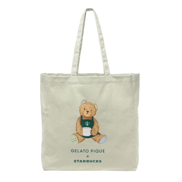 【ジェラート ピケ＋スターバックス】『gelato pique ベアプリントマチ付トートバッグ ミントグリーン』4,900円