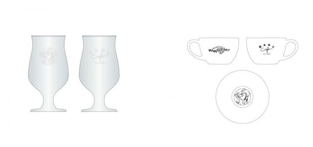 グラス　2,970円（税込）、カップ＆ソーサー　3,850円（税込）【マリマリマリーカフェ】