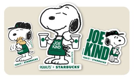 【PEANUTS™+STARBUCKS™】Gold会員は抽選でオリジナルデザインのステッカーも