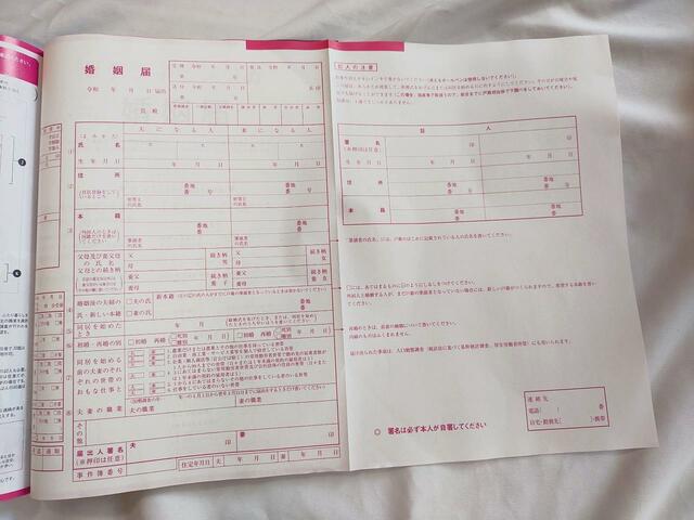 ピンクの婚姻届け付き