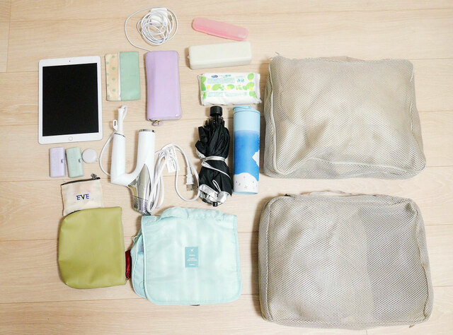 【ベルメゾン モッテミー荷造り上手な3WAYボストンバッグ】2泊3日の旅行を想定して衣類やお泊りグッズなど18点を収納してみると…⇒