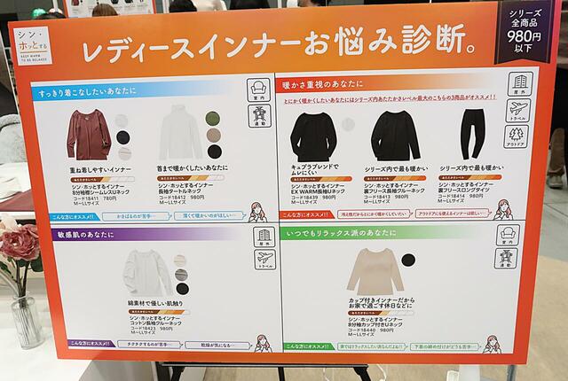 「シン・ホッとするインナー」お悩み診断パネル　通勤やアウトドアなどの生活シーンでも選べます