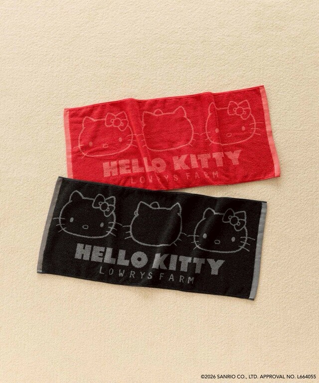 【LOWRYS FARM×サンリオキャラクターズ】フェイスタオル／各1,490 円（税込）カラー展開:ブラック、レッド