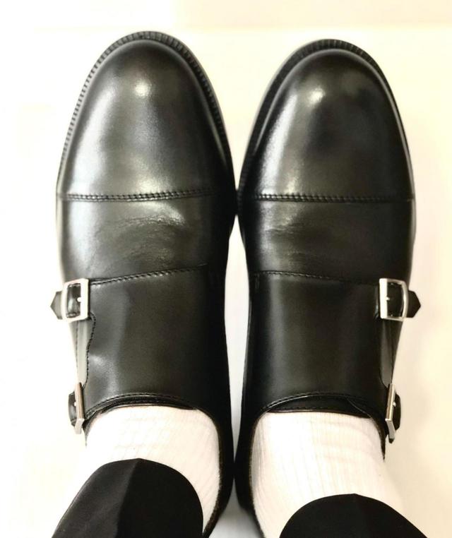 【GU （ジーユー）リアルレザーダブルモンクストラップシューズ＋E】スラックスとあわせて