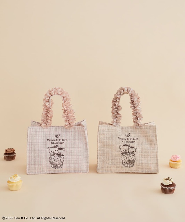【Maison de FLEUR×リラックマ】「リラックマ　フリルハンドルスクエアトート」カラー：Pink/Beige　価格：各8,800円