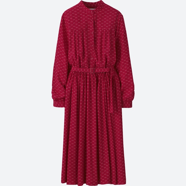 UNIQLO（ユニクロ）『ジョーゼットギャザーワンピース（長袖）』（￥4,990＋消費税）ユニクロ／イネス・ド・ラ・フレサンジュ　（ユニクロ一部店舗のみで販売）