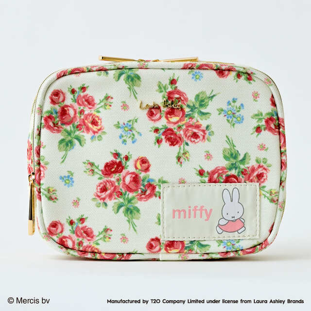 「ミッフィー ローラ アシュレイ BOXポーチ」アイボリー ¥4,180