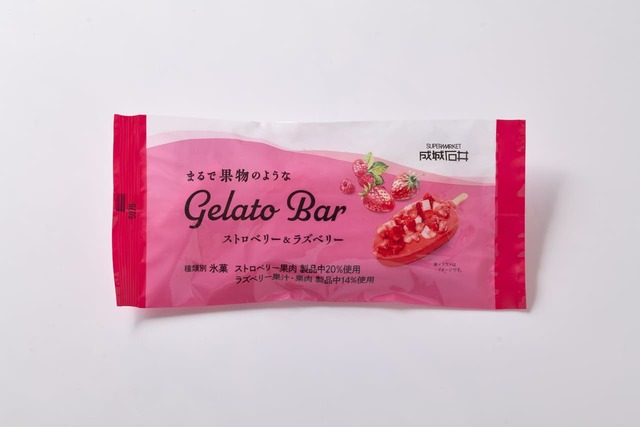 【成城石井】成城石井 まるで果物のようなGelato Bar ストロベリー＆ラズベリー 1本 388円／ストロベリー果肉を製品中に20％、ラズベリー果汁・果肉を製品中に14％使用