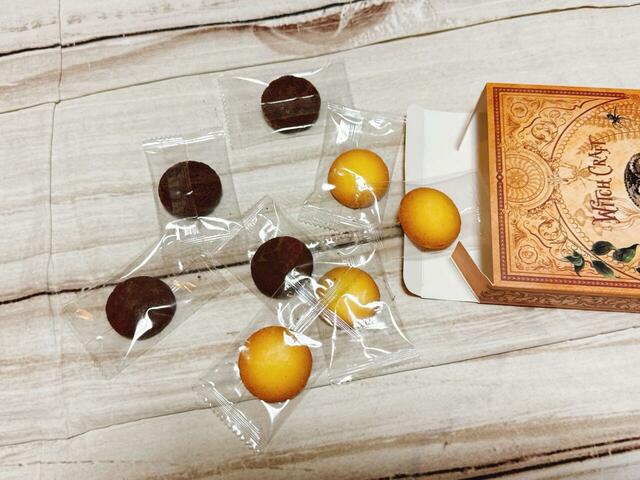 【カルディ 魔法辞書クッキー缶】中身はクッキーが6枚。バター味とココア味です