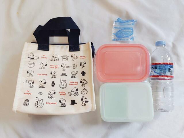保冷剤とお弁当箱2つ、ペットボトルも入る