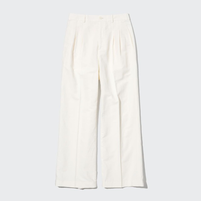 【ユニクロ・商品画像】「リネンブレンドタックワイドパンツ」（カラー：OFF WHITE）