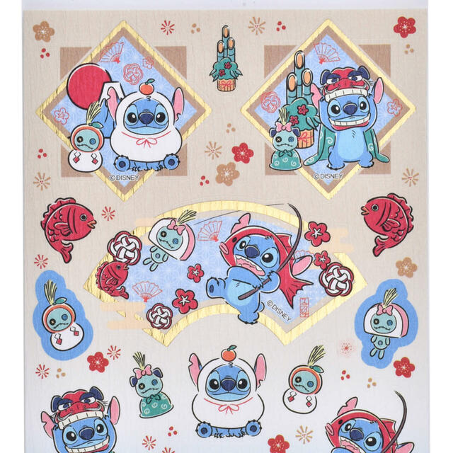 スティッチ＆スクランプ シール・ステッカー 和紙風 Sticker Collection NEW YEAR STITCH 2026 350円