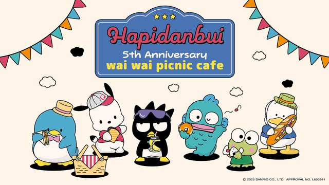 「はぴだんぶい わいわいピクニックカフェ」＜期間：2025年1月31日〜3月2日＞【サンリオユニット“はぴだんぶい”のカフェがオープン！おしゃれで楽しいピクニックメニューが勢揃い♪】
