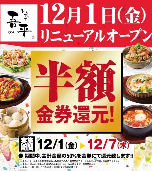 半額分をキャッシュバック