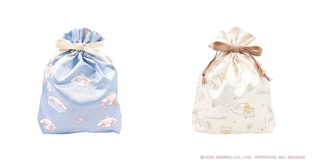 【シナモロールのんびりマルシェ】巾着（全2色・BL/BE）各1,540円