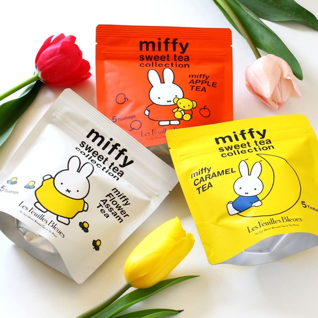 【ミッフィー】ミッフィー フラワーアッサムティー、ミッフィー アップルティー、ミッフィー キャラメルティー 各756円／ミッフィーをイメージしたフィーユ・ブルーの本格紅茶シリーズ「ミッフィースイートティーコレクション」