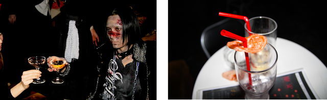 ドリンクはアルコール抜きにもできるので、お酒の弱い人でも大丈夫。右はゾンビ耳カクテル。味はジンジャーエール風。 