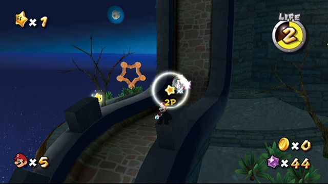 スーパーマリオギャラクシー／スターピースを敵に発射すれば敵を気絶でき、特定の地面に発射すればコインを手に入れられる。