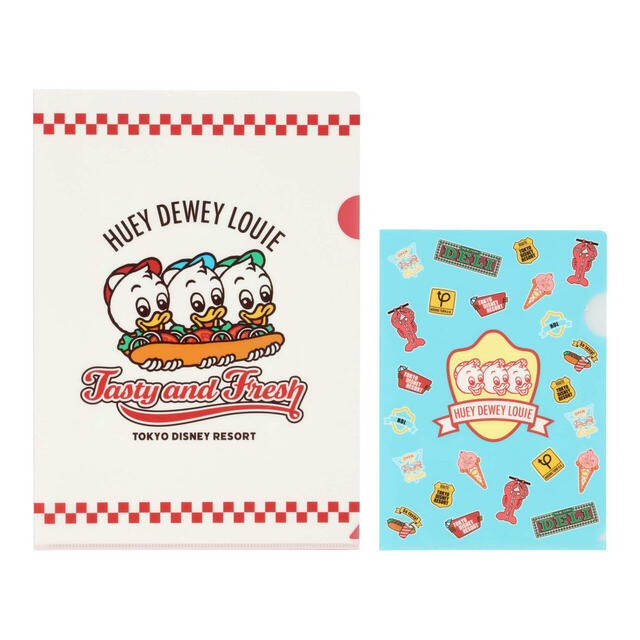 クリアホルダーセット 600円|東京ディズニーリゾート ヒューイ・デューイ・ルーイのアメリカンダイナー風グッズ|販売店舗:東京ディズニーランド「ギャグファクトリー/ファイブ・アンド・ダイム」、東京ディズニーシー「スチームボート・ミッキーズ」|発売日:2024年12月26日(木)