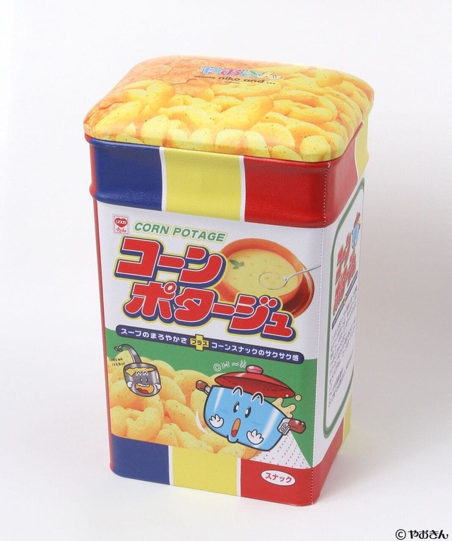 【やおきん meets niko and ...】「缶スツール」5,940円／シート部分をあけるとお菓子やおもちゃなど好きなものが詰められる、収納ボックス付きの缶スツール