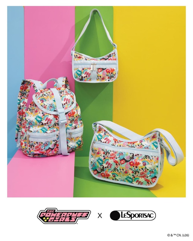 【パワーパフ ガールズ×レスポ―トサック】上から Small Everyday Bag H13×W18×D3cm ￥19,800、Small Voyager H28×W26×D14cm ￥29,700、Classic Hobo H20×W27×D15cm ￥25,300