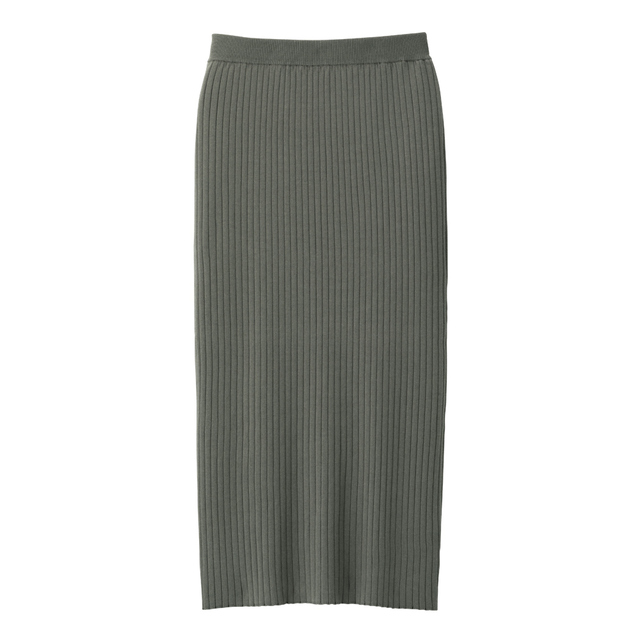 GU／ワイドリブニットナロースカート（OLIVE）