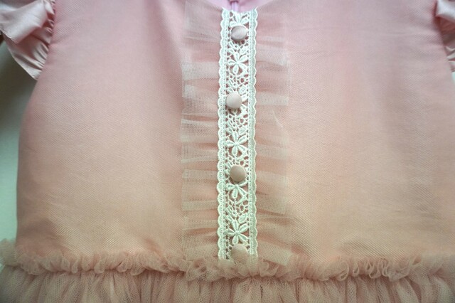 【アンドユー】フリルスリーブチュールロングドレスーブラッシュピンク