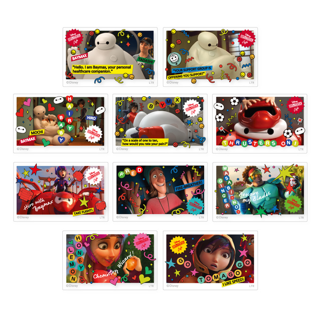 「ステッカー（ランダム10種）」＜価格：税込605円＞【日本公開10周年「ベイマックス OH MY CAFE」オープン！心もカラダも癒されるメニューやグッズがいっぱい♪】