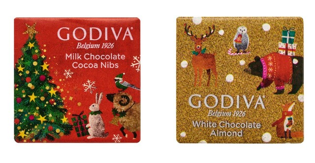 「カレ ミルクカカオニブ​（画像左）、カレ ホワイト アーモンド（画像右）」【ゴディバ 星降る森のクリスマス コレクション】