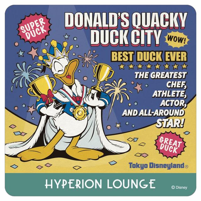 オリジナルコースター｜ディズニー・パルパルーザ“ドナルドのクワッキー・ダックシティ”スペシャルドリンク｜ハイピリオン・ラウンジ｜ディズニーアンバサダーホテル「ドナルドのクワッキー・ダックシティ」スペシャルメニュー｜東京ディズニーランド「ディズニー・パルパルーザ」第2弾